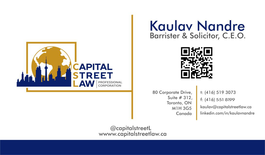 Front of Capital Street Law contact card with firm details